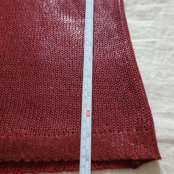 Women's Burgundy Latex Covered Long Sleeves V-Neck Sweater - Picture 9 of 12